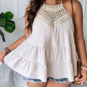 Plus Size Ruffle Hem Halter Top